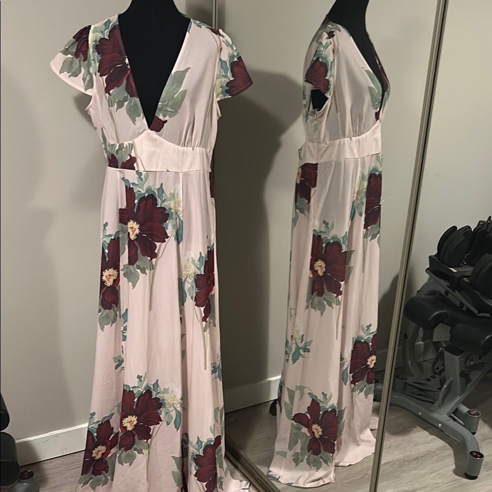 Floral Maxi Dress in Cream and Burgundy